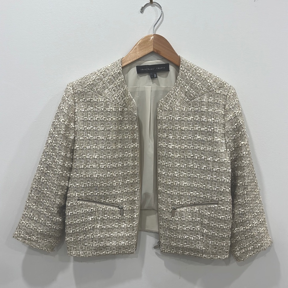 Theyskens Theory tweed beige cropped jacket